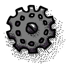Cartoon image of Gear Icon. Engineering symbol. An artistic freehand picture.
