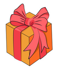 Cartoon image of Gift box Icon. Present symbol. An artistic freehand picture.