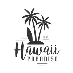 Hawaii paradise, since 1965 logo template, black and white vector Illustration