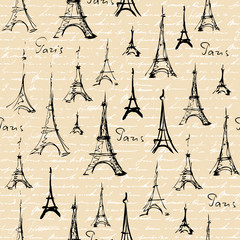 Seamless background pattern. Imitation of a vantage collage with a Paris lettering.