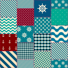Fototapeta premium Seamless background pattern. Geometric patchwork pattern of a squares in nautical style.