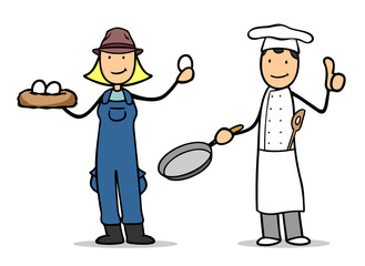 Bauer mit Bio Ei neben Koch