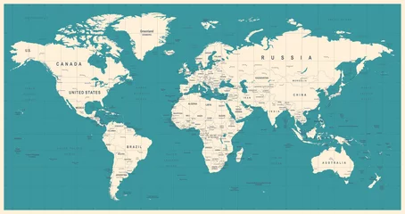 Foto auf Acrylglas Weltkarte Weltkarte Vintage Vektor. Detaillierte Darstellung der Weltkarte