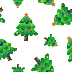 Christmas tree seamless periodic pattern, colorful vector wallpaper, transparent background.