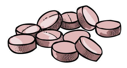 Cartoon image of Pills Icon. Tablet symbol. An artistic freehand picture.