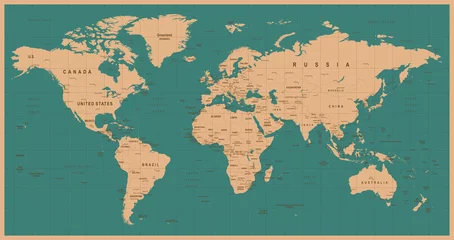 Deurstickers Wereldkaart Vector Vintage. Gedetailleerde illustratie van wereldkaart © Porcupen