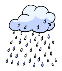 Cartoon image of Rain Icon. Cloud rain symbol. Modern forecast storm sign. Weather, internet concept. An artistic freehand picture.