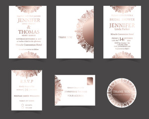 Set of Wedding Invitation Card. Laser Cut Collection.Rose Gold Style.Muslim wedding Card.Vector/Illustration