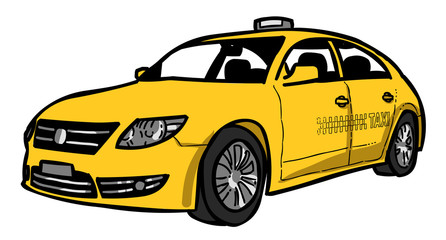 Fototapeta na wymiar Cartoon image of Taxi Icon. Car symbol. An artistic freehand picture.