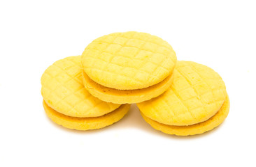 Yellow double fruit biscuits isolated