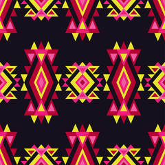 Ethnic boho seamless pattern. Tribal art print, repeatable background. Retro motif. Vector illustration. Textile rapport.