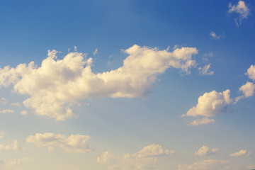 Blue sky with white clouds closeup natural