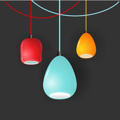 Stylish Loft office lamp lights. Realistic vector mockup illustration.