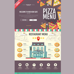 Fototapeta premium Flat style pizzeria cafe design. Web site design. Pizza menu