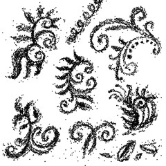 A collection of abstract swirl doodles in black on a white background