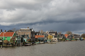 Fototapeta na wymiar Typical houses of the Zaanse Schans in Holland, the Netherlands