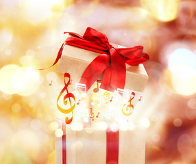 Beautiful present on bright background. Holiday celebration concept