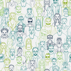 hand drawn crowd seamless vector pattern. People vector background