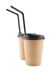 Paper cup with coffee isolated on white background close-up