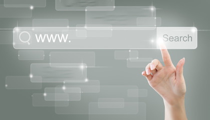 Www and Internet Surfing Concept with Pointing Female Hand and Empty Address Bar