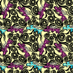 Fidget spinner seamless hand drawn seamless pattern