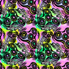 Fidget spinner seamless hand drawn seamless pattern