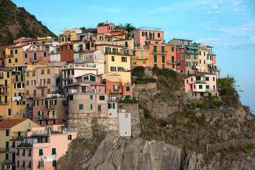 Fototapeta na wymiar Beautiful texture of colored houses in Manarolа, Cinque Terre, Liguria, Italy, Europe