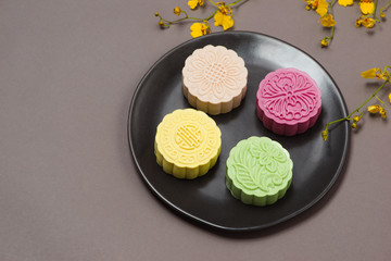 Chinese mid autumn festival food. Traditional moon cake shot