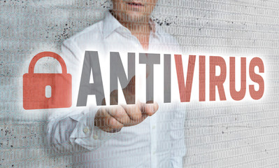 Antivirus mit Matrix und Businessman Konzept