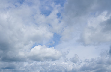Clouds flying over horizon, cloudscape. Overcast cloudy sky.
