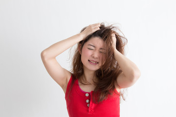 Fototapeta premium ショック・女性(白バック)