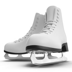 Pair of the white ice skates for girls, isolated on a white. 3D illustration, clipping path - 163361593