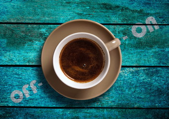 Cup of coffee with on and off switch