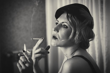Vintage woman portrait with cigarette
