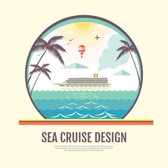Flat style design of Cruise liner in the ocean