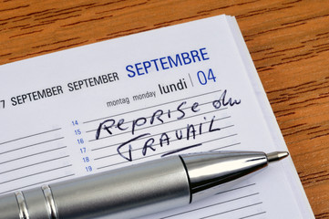 Reprise du travail noté sur un agenda 