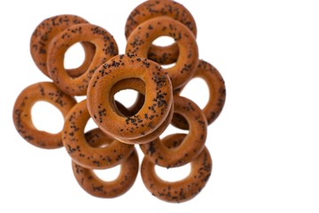 Dry bagels isolated on white background