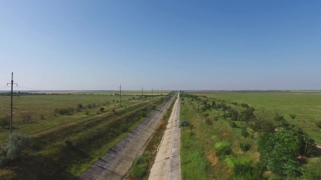 Abandoned water channel,  aerial video / Flying over abandoned water channel,  aerial video