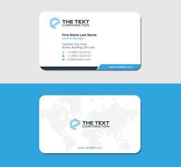 white and blue business card with continents map