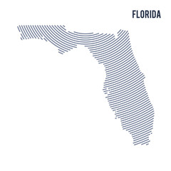 Vector abstract hatched map of of State of Florida with curve lines isolated on a white background.