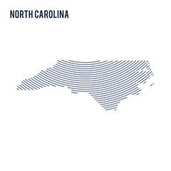 Vector abstract hatched map of of State of North Carolina with curve lines isolated on a white background.