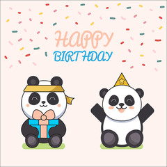 Cute animals poster. Cute Happy birthday greeting card for child fun cartoon style There are birthday gift funny animals