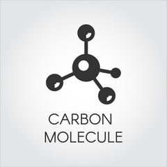 Black icon in flat style of carbon molecules. Organic compound, chemical element. Web logo. Vector graphic label on a gray background