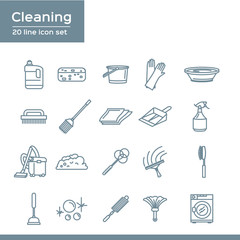 Simple Set of Cleaning Related Vector Line Icons. 20 line icon set