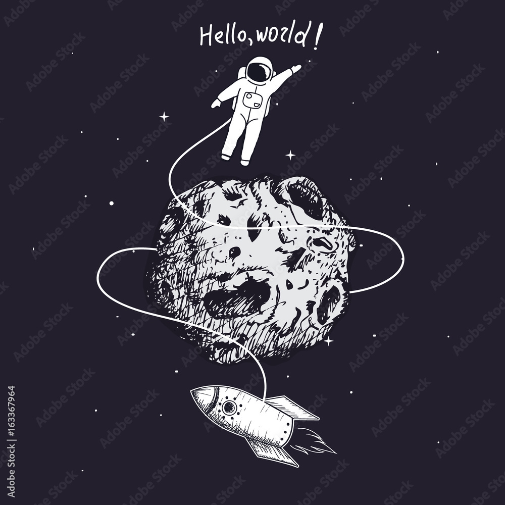 Canvas Prints astronaut flying around the moon with rocket