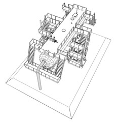 Wire-frame Oil and Gas industrial equipment. Tracing illustration of 3d.