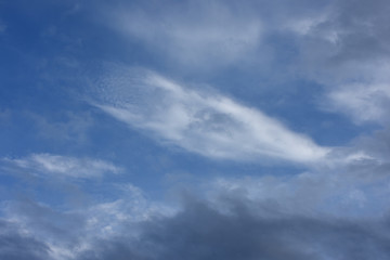 Naklejka na ściany i meble 不思議なかたちの雲と青空「空想・雲のモンスターたち」隠れる、現れるなどのイメージ