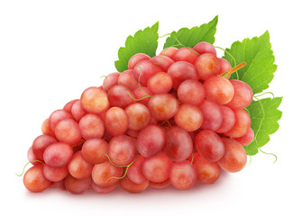 Red grape with leaves isolated on a white