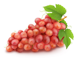 Red grape with leaves isolated on a white