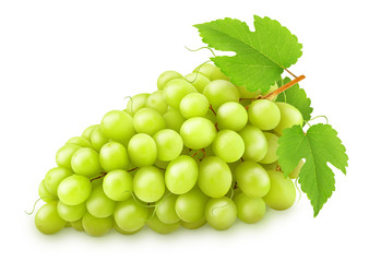 Green grape with leaves isolated on a white